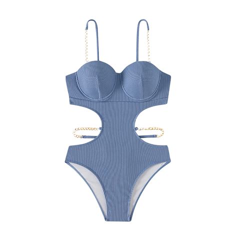 UTSJKR Savings Women S One Piece Swimsuits Sexy Hollow Out Metal Chain Strap Bikini Bathing