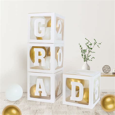Graduation Decorations Class of 2025,4pcs 2025 Graduation Party White Balloon Boxes with Letters