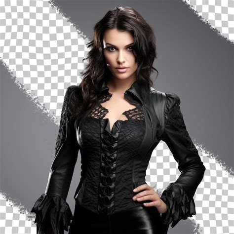 Mulher Jovem E Adulta Atraente Cabelos Escuros Em Lingerie Preta E Uma Jaqueta Elegante