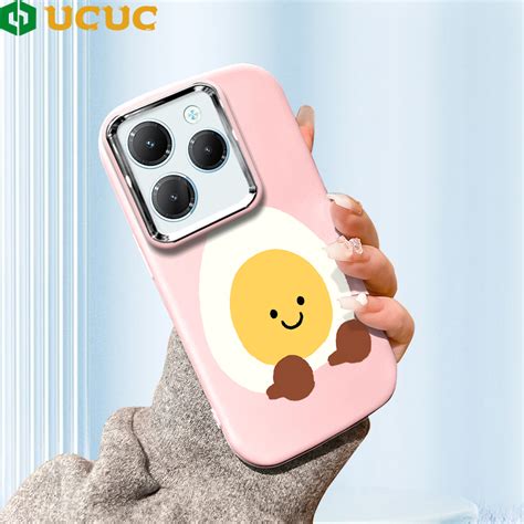UCUC For Infinix Hot 40 Hot 40 Pro Tecno Spark 20 Pro Back Cover Smiling Egg Luxury Plating Lens