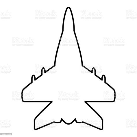 Jet Plane Fighter Reactive Pursuit Military Contour Outline Line Icon Black Color Vector