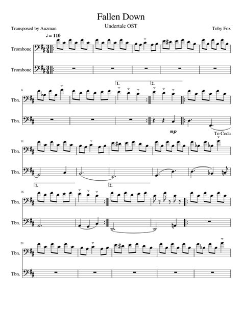 Fallen Down Undertale Ost Sheet Music For Trombone Download Free In Pdf Or Midi