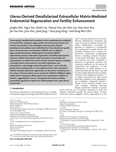 Uterus‐derived Decellularized Extracellular Matrix‐mediated Endometrial