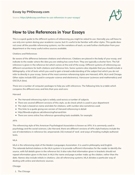 How To Use References In Your Essays Example 600 Words