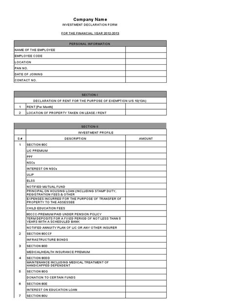 investment declaration