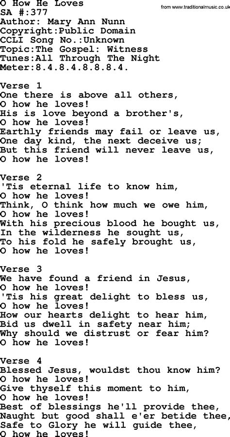 Salvation Army Hymnal Song O How He Loves With Lyrics And PDF