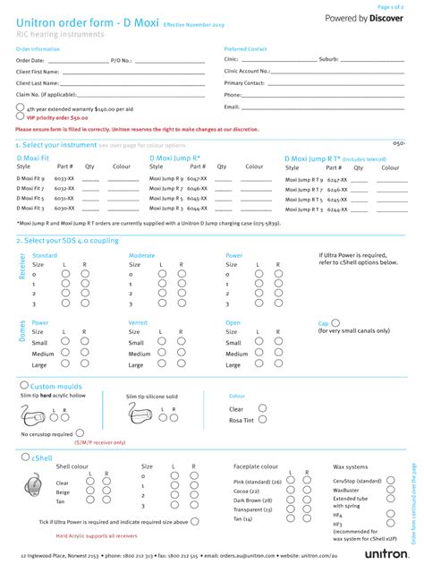 Fillable Online Unitron Order Form D Moxi Fax Email Print Pdffiller