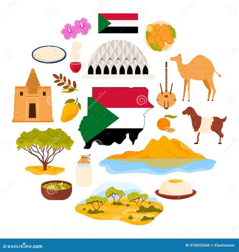 Map Illustration Of Sudan With The Flag. Cartographic Illustration Of