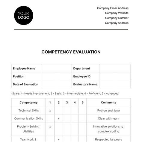 Competency Evaluation Hr Template Edit Online And Download Example
