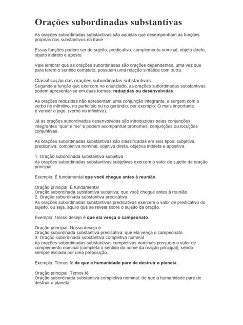 Orações Subordinadas Substantivas 9 Ano