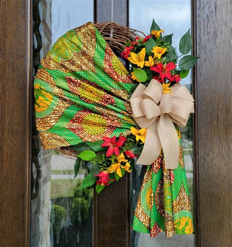 Black Heritage Wreath Green And Gold Kente Scarf Wreath Black History