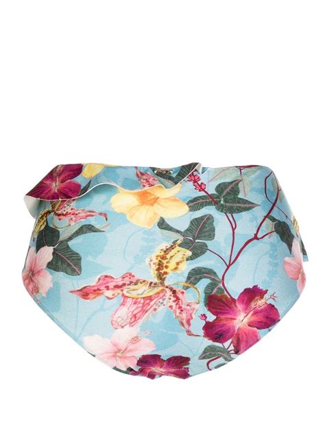 PatBO Hibiscus Ruffle Detail Bikini Brief Blue FARFETCH PT