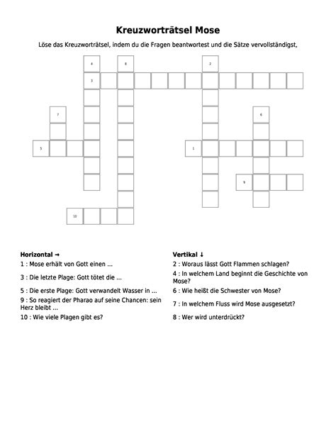 Kreuzwortr Tsel Kreuzwortr Tsel Mose Als Pdf Arbeitsblatt