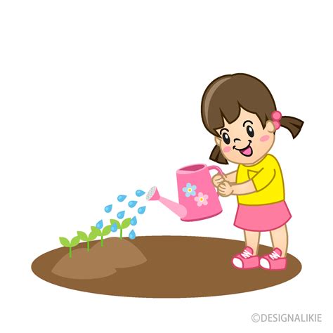 畑に水やりする女の子イラストのフリー素材｜イラストイメージ