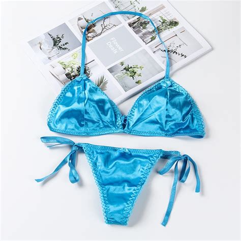 Jual Sexy Lingerie Set Bra Dan Thong Tali Satin Bikini Mini Malam B Shopee Indonesia