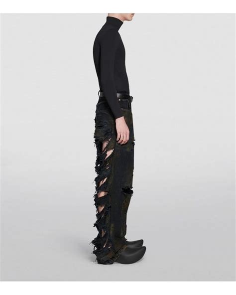 Balenciaga Distressed Wide Leg Jeans In Black For Men Lyst