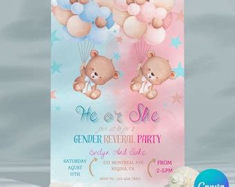 Gender Reveal Invitation Invite Teddy Bear Idea Gender Reveal Invitation Hot Air Balloons Pink