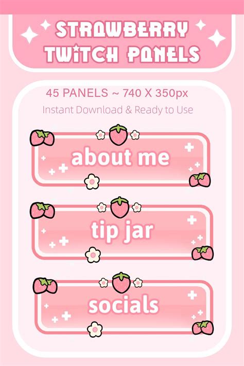 Cute Twitch Panels for Streamers Strawberry Twitch Panel Soft Pink