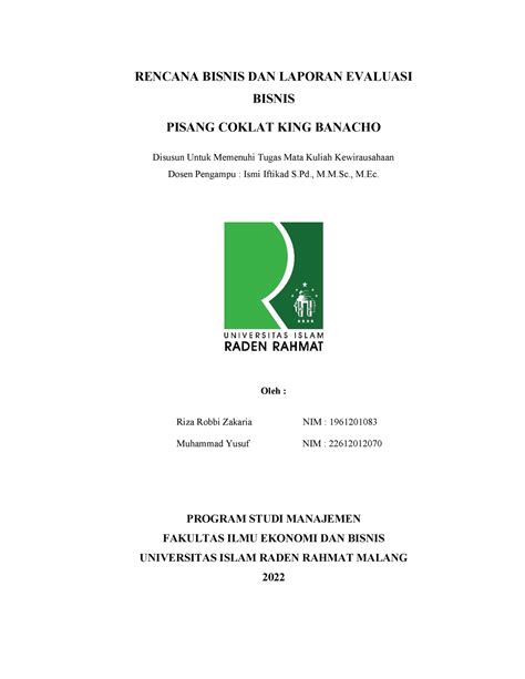 Rencana Bisnis Dan Laporan Evaluasi Bisnis Rencana Bisnis Dan Laporan Evaluasi Bisnis Pisang