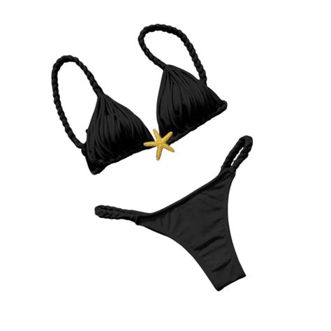 Damen Zweiteiler Bikini Mit Geflochtenen Tr Gern Und Sternenmuster Triangel Top Mit Fransen Und