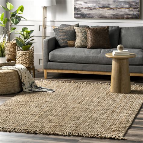 Maui Chunky Jute Tasseled Natural Rug Modern Boho Living Room Rugs Jute Rug Living Room Grey