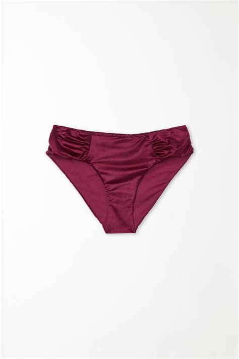 Braguita de bikini de corte alto con frunces en burdeos brillante Clásica Mujer Tezenis