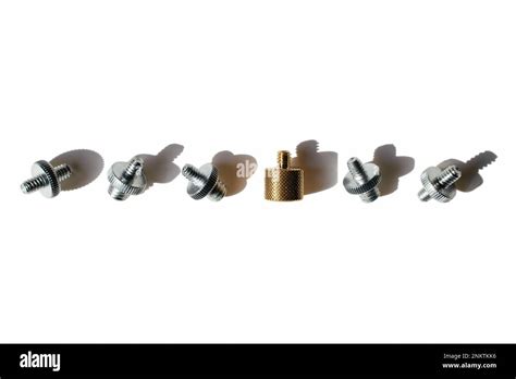 Row Of Camera Mount Hot Shoe Tripod Adapter Screws On White Isolated Background Stock Photo Alamy