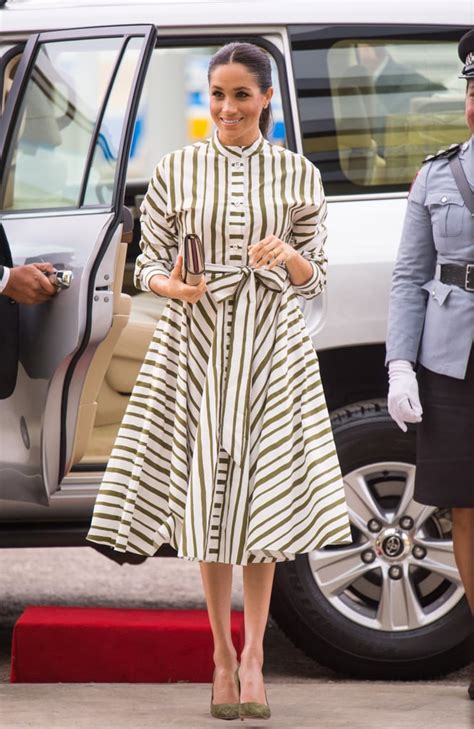 Meghan Showed Off This Olive And White Striped Martin Grant Dress Meghan Markles Dress At