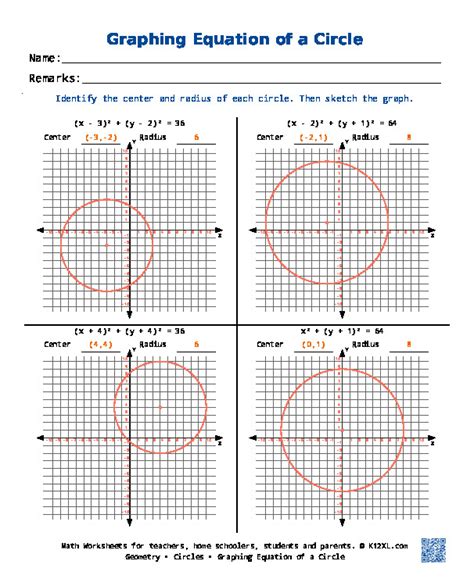 Equation Of Circles Worksheet