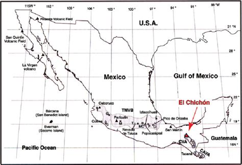 Map Showing The Distribution Of Mexicos Active Volcanoes And The