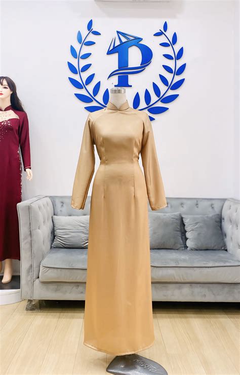 Áo dài lụa gân Thái tuấn màu nude truyền thống Áo dài Phạm
