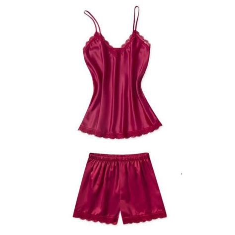 Caraco De Nuit Et Short Satin Rouge M Pyjama Nuisette Lingerie De Nuit Femme Sexy Rouge