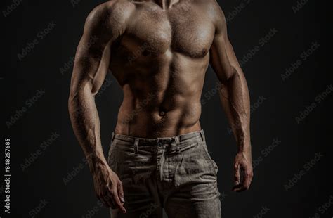 Muscular Torso Sexy Man Strong Muscle Athletic Gay Posing Naked Nude Guy Gay Model Male