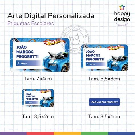 Arte Digital Etiqueta Escolar Hot Wheels Elo7 Produtos Especiais Happy Design Arte