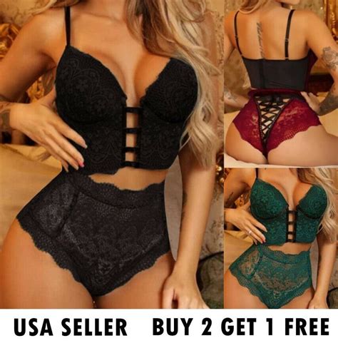 Women Lace Sexy Lingerie Bikini G String Bra Thong Underwear Set F EBay