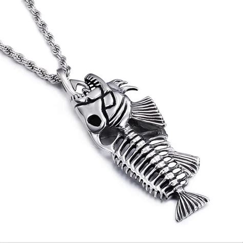 Men S Women Fashion Personality Fish Bones Whole Fish Skeleton Necklace