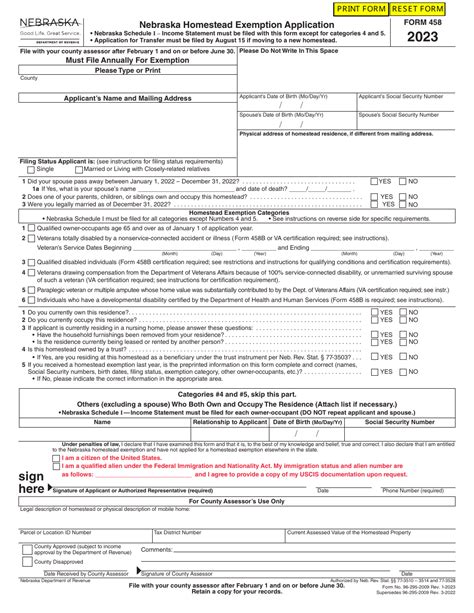 Form 458 Download Fillable Pdf Or Fill Online Nebraska Homestead