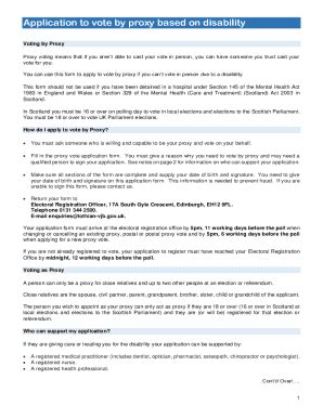 Fillable Online Apply To Vote By Proxy Due To A Disability Gov Uk Fax