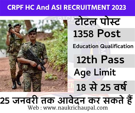 Crpf Hcm Recruitment 2023 सीआरपीएफ में निकली 1458 पदों पर भर्ती