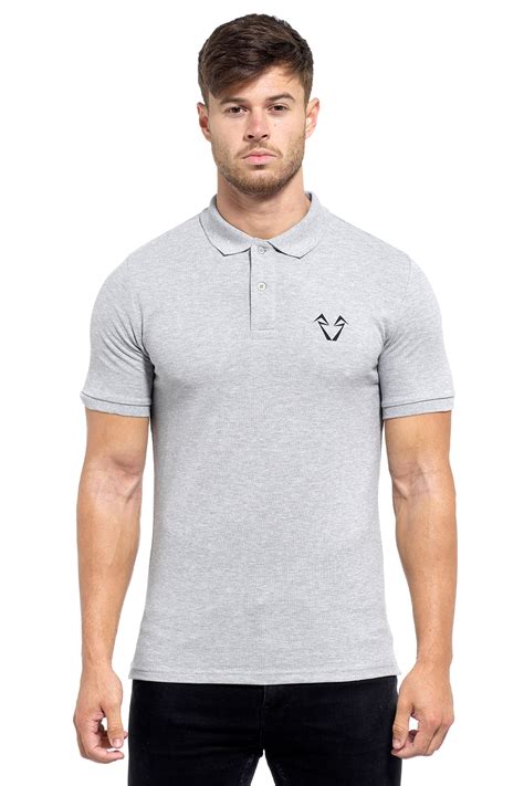 Mens Heather Grey Muscle Fit Polo Shirt Wolf Muscle