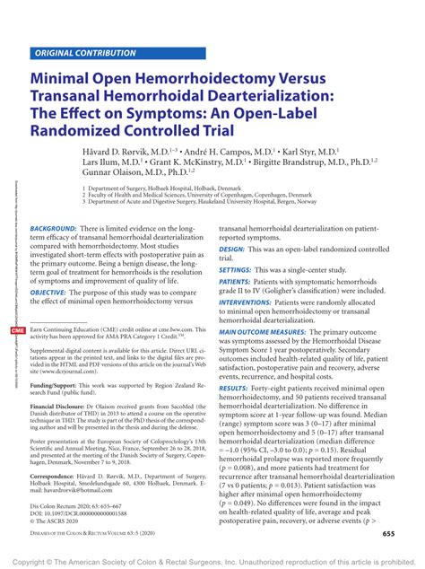 Pdf Minimal Open Hemorrhoidectomy Versus Transanal Hemorrhoidal