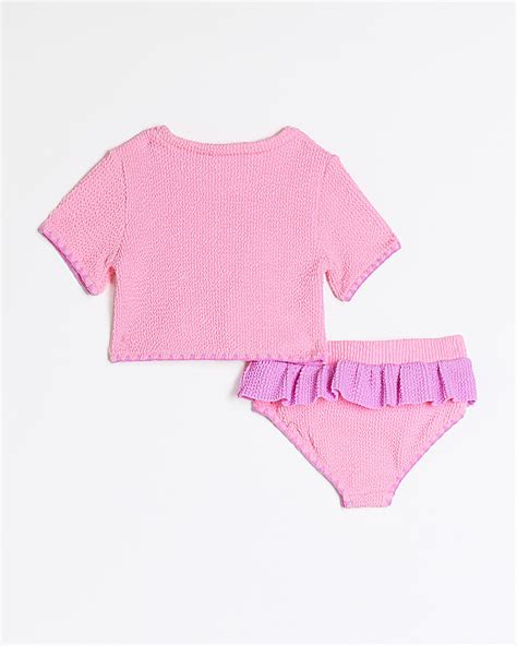 Mini Girls Pink Textured T Shirt Bikini Set River Island
