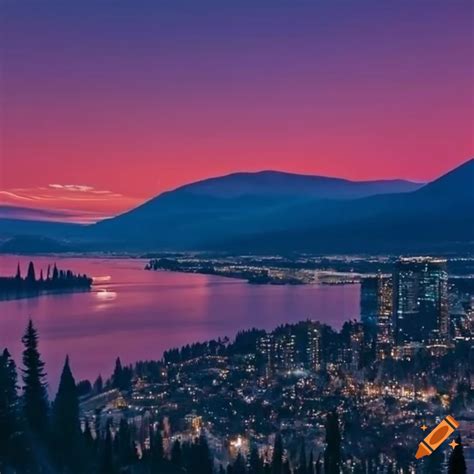 Kelowna City At Night With Mountain View On Craiyon