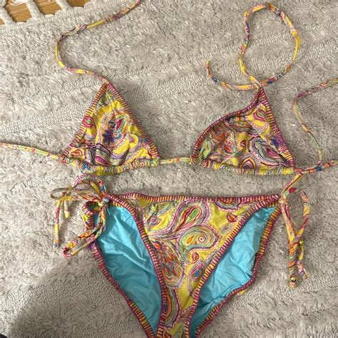 Pilyq Swim New Pilyq Bahia Stitched Tie Side Bikini Yellow Paisley Excellent Condition