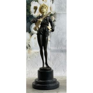 Signed Art Nouveau Beautiful Guitar Player Bronze And Bone Sculpture Hot Cast Bed Bath