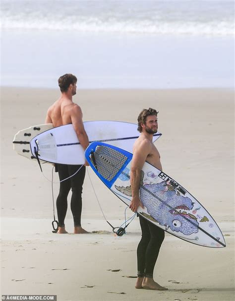 Chris And Liam Hemsworth Hit The Beach In Byron Bay With Bikini Clad Model Gabriella Brooks