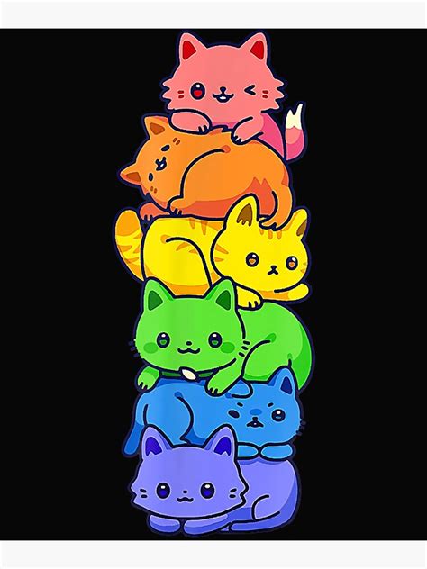 Pride Allyship Gay Pride Cat LGBT Kawaii Cats Pile Cute Anime Rainbow Flag Art Print For Sale