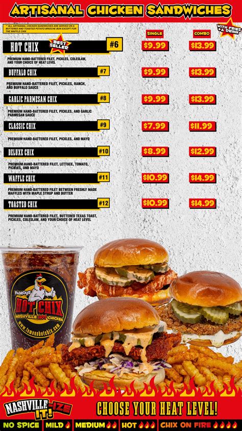 Menu Hot Chix Famous Nashville Hot Chicken