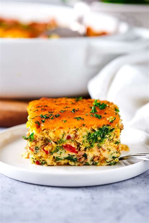 Keto Breakfast Casserole With Net Carb Sausage Egg And Cheese