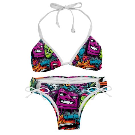 Graffiti Women S Detachable Sponge Adjustable Strap Bikini Set Swimsuit Two Pack For Beach